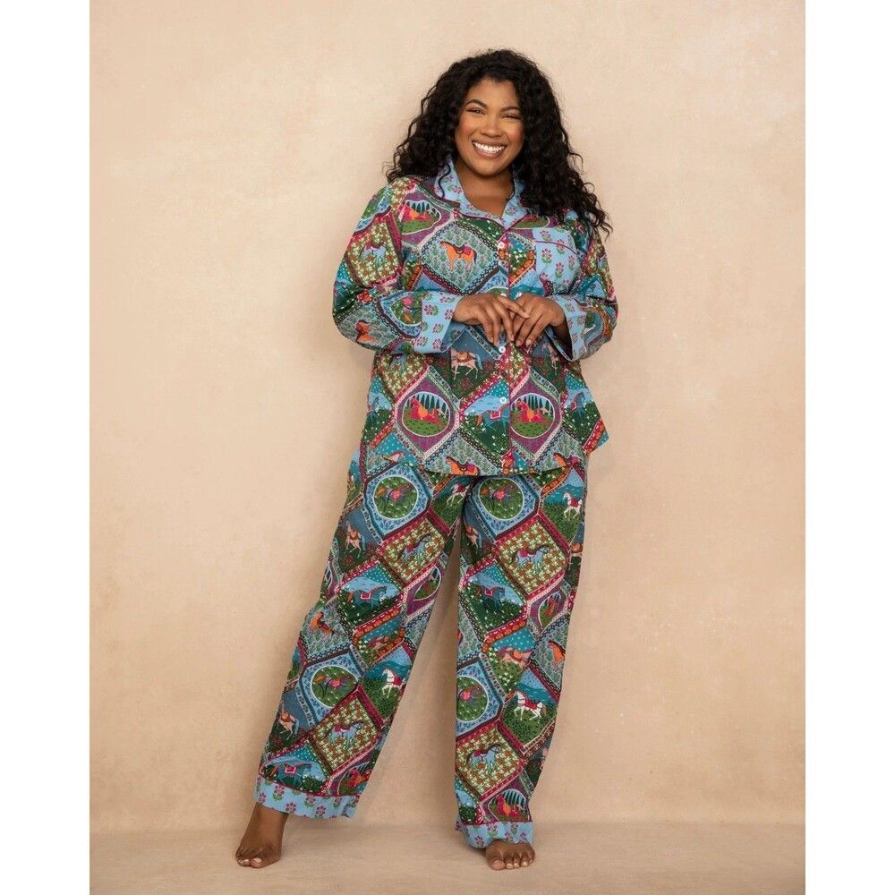 Printfresh Long PJ Set in High Horse Blush Denim Small S NEW - Picture 6 of 8